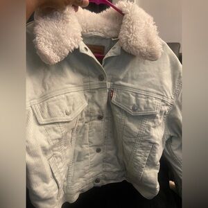 Levi's Women’s Mint Green Corduroy Jacket with Cream Sherpa Collar Size Small